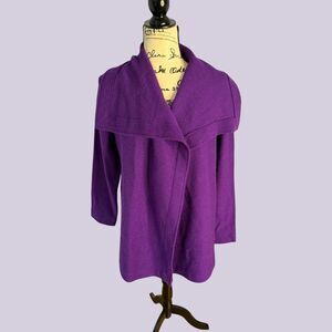 CHICO’S NWT 100% Wool Purple Shawl Collar Open Front Jacket Coat Size 1 M